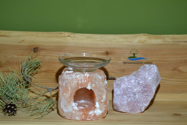 Salzkristall (für Teelicht) mit Glasschale